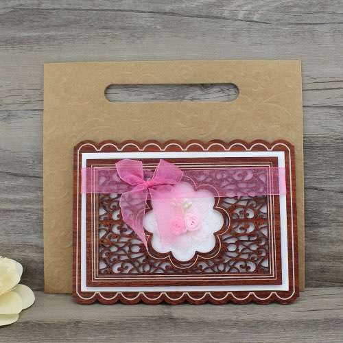 Wooden Invitation Card With Lace Butterfly Bow Wedding Invitation Card With Hand Bag